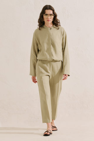 Linen Bomber Style Shirt Stone