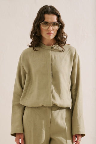 Linen Bomber Style Shirt Stone
