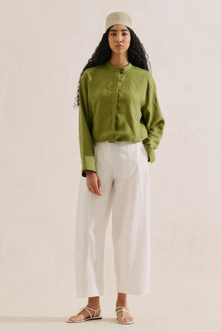 Linen Bomber Style Shirt Green
