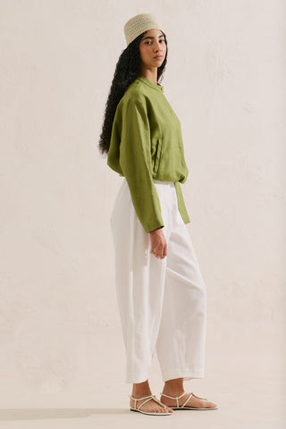 Linen Bomber Style Shirt Green