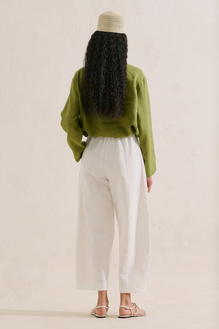 Linen Bomber Style Shirt Green