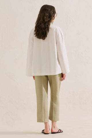 Poplin Wide Sleeve V Neck Shirt Ecru