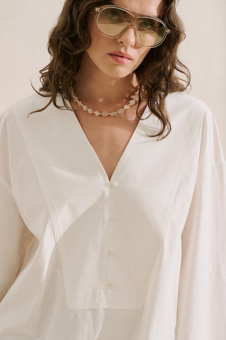Poplin Wide Sleeve V Neck Shirt Ecru