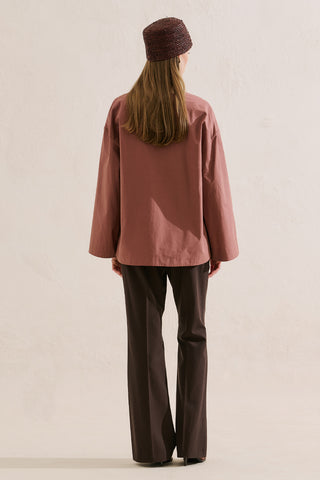 Poplin Wide Sleeve V Neck Shirt Dusty Rose
