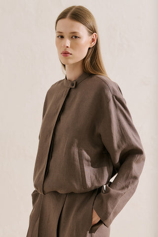 Linen Bomber Style Shirt Mink