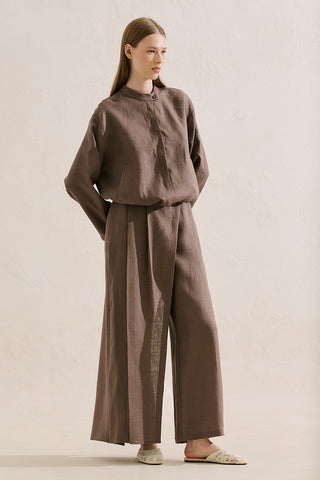 Linen Bomber Style Shirt Mink