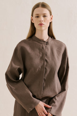 Linen Bomber Style Shirt Mink