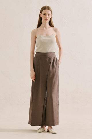 Linen Wrap Front Trousers Mink