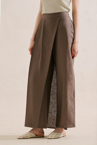 Linen Wrap Front Trousers Mink