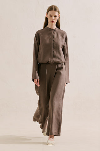 Linen Wrap Front Trousers Mink