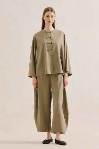 Linen Blend Wide Sleeve Jacket Pistachio