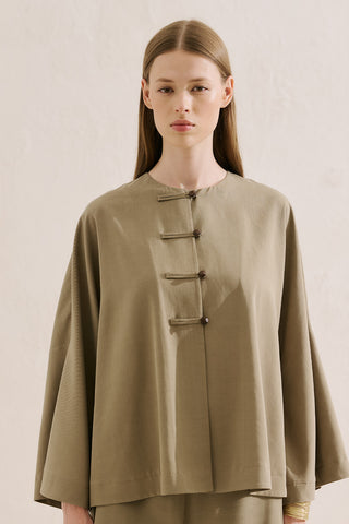 Linen Blend Wide Sleeve Jacket Pistachio