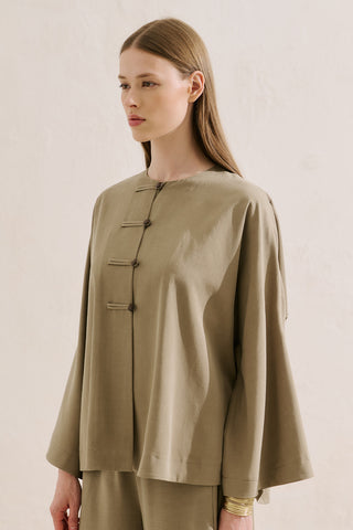 Linen Blend Wide Sleeve Jacket Pistachio