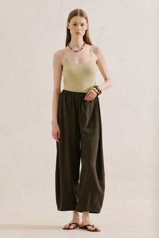 Linen Blend Harem Trousers Dark Brown