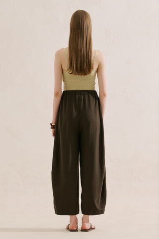 Linen Blend Harem Trousers Dark Brown