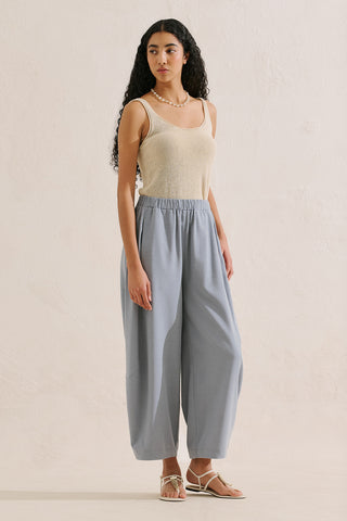 Linen Blend Harem Trousers Blue
