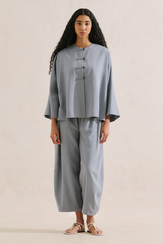 Linen Blend Wide Sleeve Jacket Blue