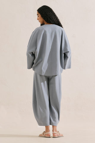 Linen Blend Wide Sleeve Jacket Blue