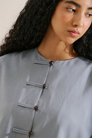 Linen Blend Wide Sleeve Jacket Blue