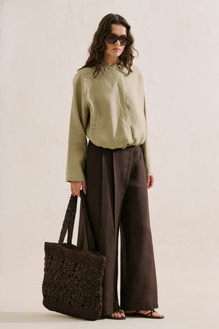 Linen Bomber Style Shirt Stone