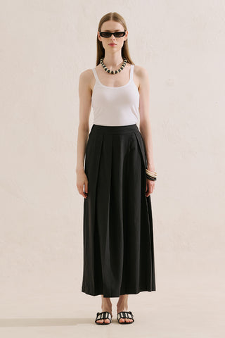 Linen Blend Skirt Effect Trousers Black