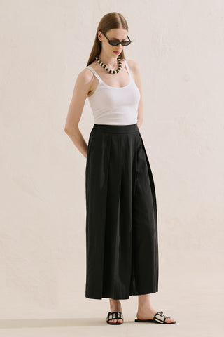 Linen Blend Skirt Effect Trousers Black