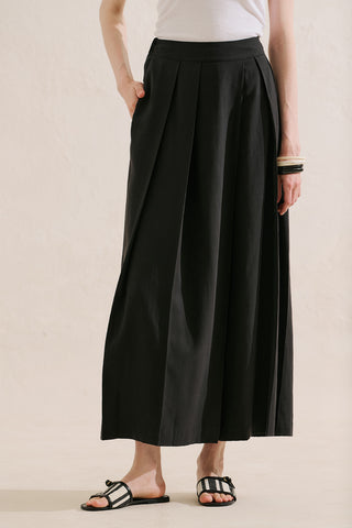 Linen Blend Skirt Effect Trousers Black