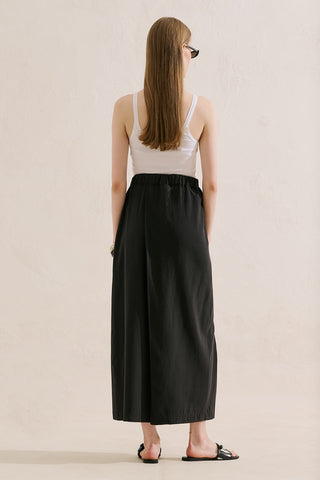 Linen Blend Skirt Effect Trousers Black