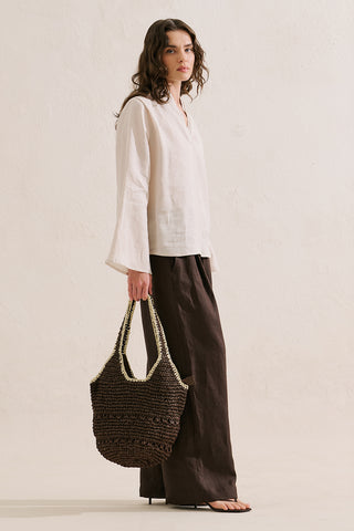 Layered Collar Linen Blouse Stone