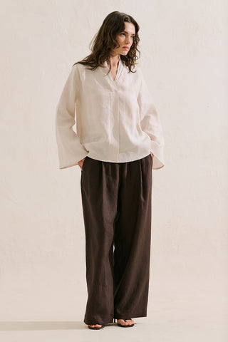 Layered Collar Linen Blouse Stone