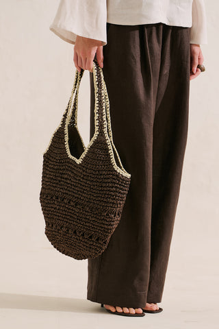 Ruby Oval Straw Bag Dark Brown