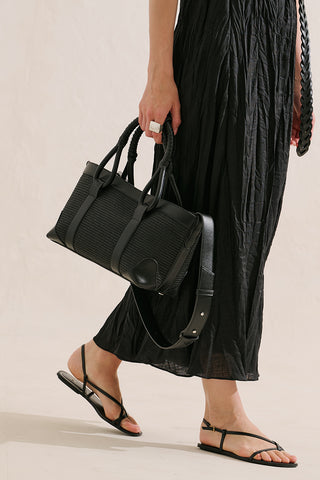Luca Woven Handle Statement Bag Black