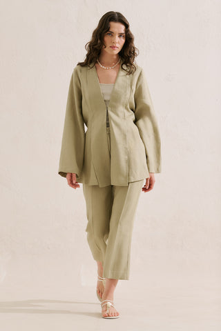 Pleated Linen Kimono Jacket Stone