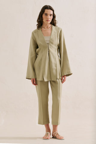 Pleated Linen Kimono Jacket Stone