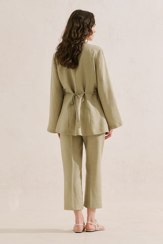 Pleated Linen Kimono Jacket Stone