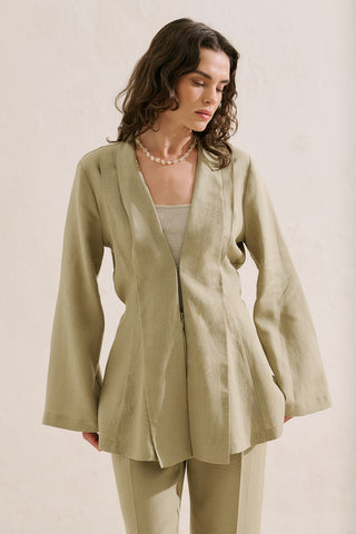 Pleated Linen Kimono Jacket Stone