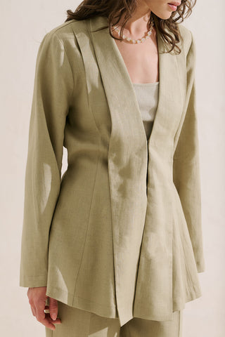 Pleated Linen Kimono Jacket Stone