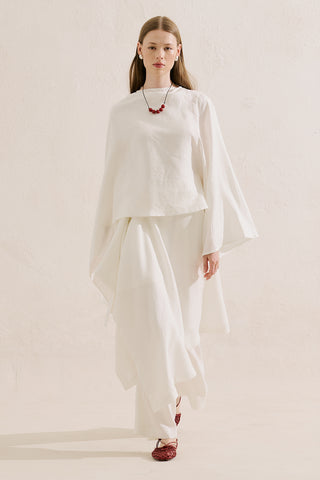 Asymmetric Linen Cape Blouse Ecru