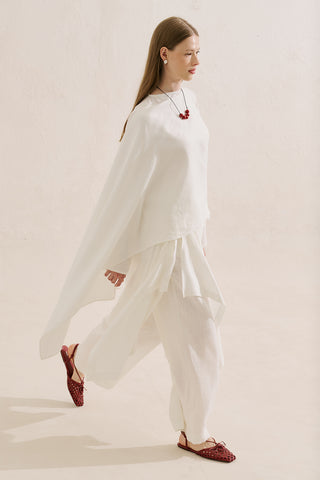 Asymmetric Linen Cape Blouse Ecru