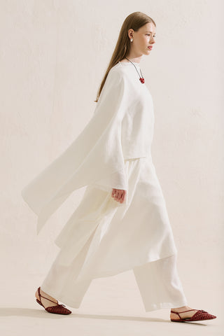 Asymmetric Linen Cape Blouse Ecru