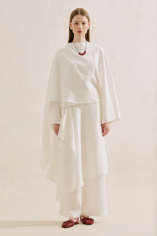 Asymmetric Linen Cape Blouse Ecru