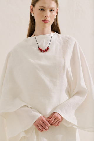 Asymmetric Linen Cape Blouse Ecru