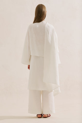 Asymmetric Linen Cape Blouse Ecru