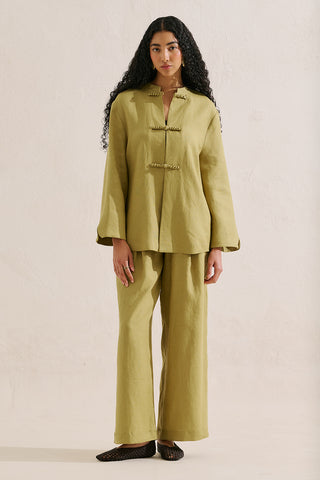 Linen Tie Detail Jacket Green