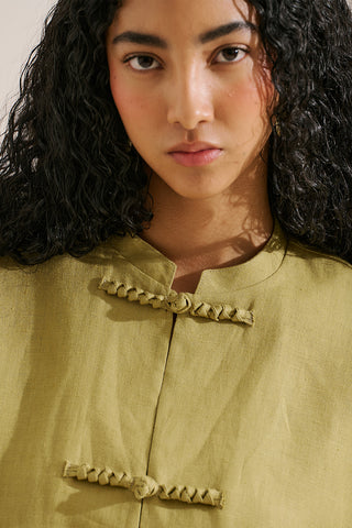 Linen Tie Detail Jacket Green