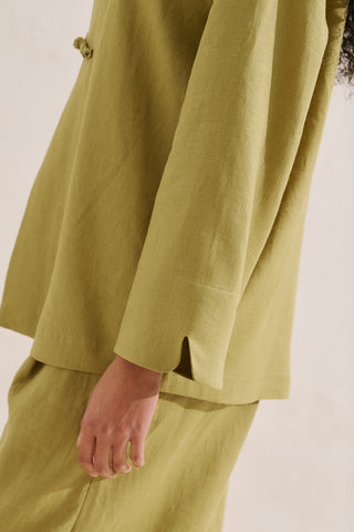 Linen Tie Detail Jacket Green