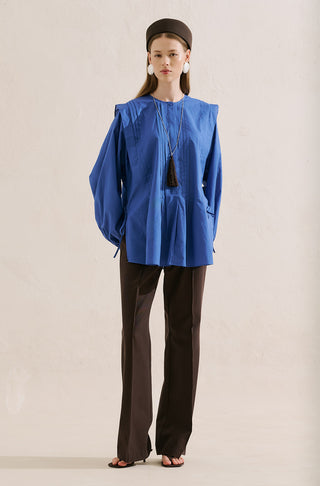 Flowing Tunic With Ruffle Detail Blue