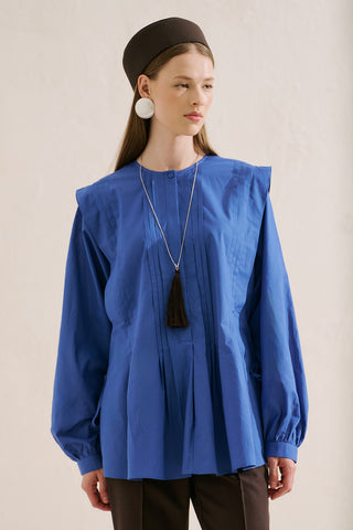 Flowing Tunic With Ruffle Detail Blue