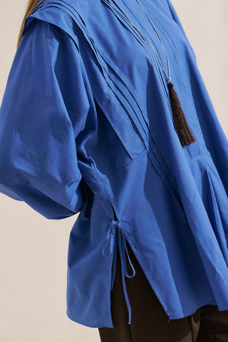 Flowing Tunic With Ruffle Detail Blue