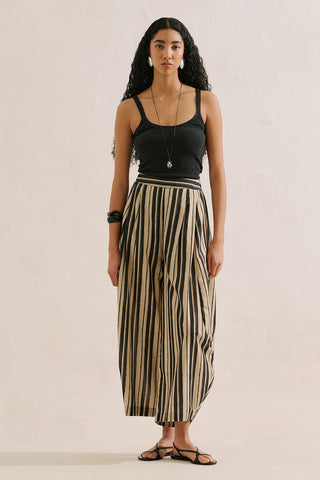 Striped Barrel Leg Trousers Black Striped